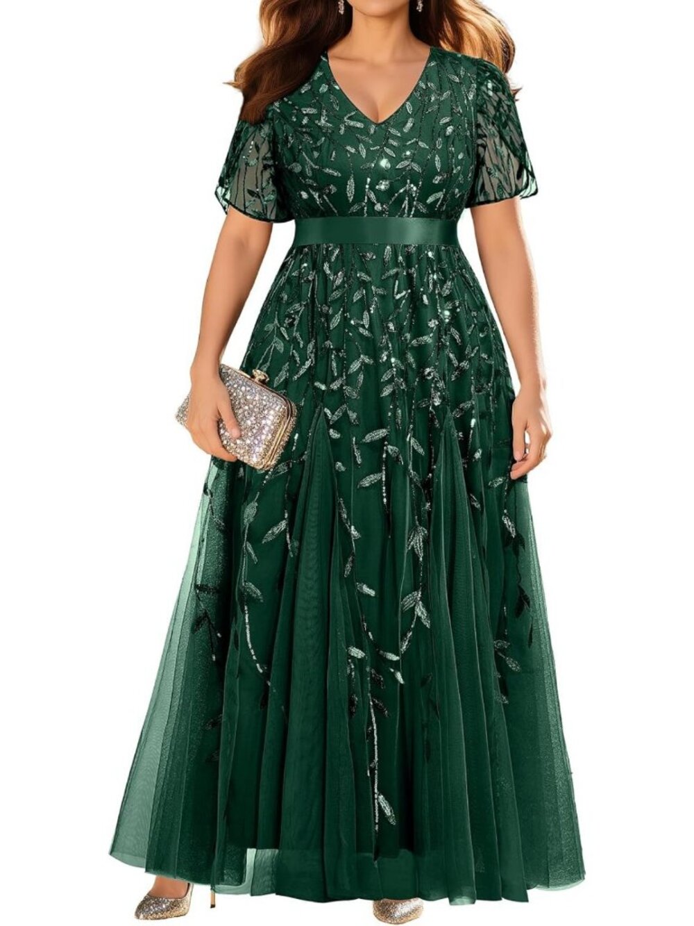Pinup Fashion Plus Size Formal Wedding Guest Prom Evening Sequin Long Dress